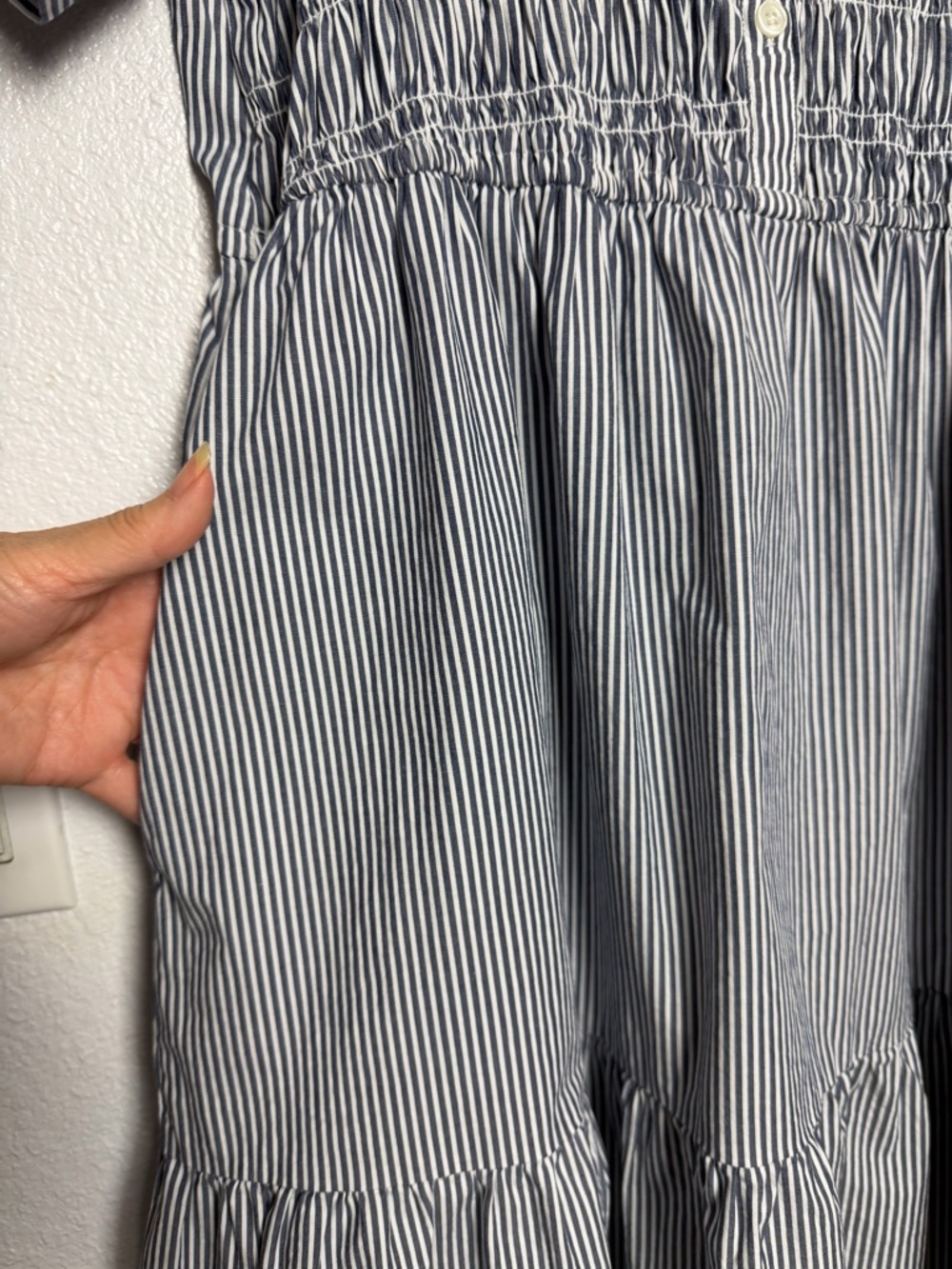 J. Crew Factory Navy and White Striped Smocked Shirt Dress Large - Picture 6 of 9